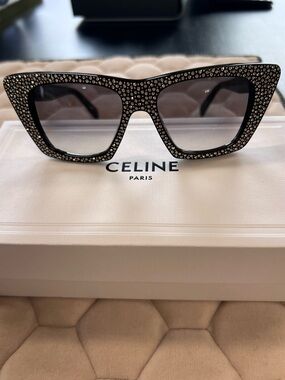 Authentic Celine Black Crystal-Studded Cat-Eye Sunglasses